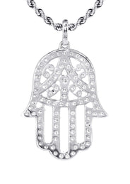 14K White Gold Diamond Hamsa Necklace | 2.02 Carats