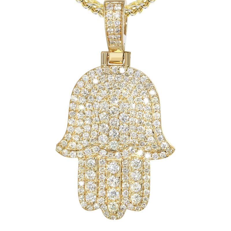 14K Yellow Gold Diamond Hamsa Necklace | 2.5 Carats