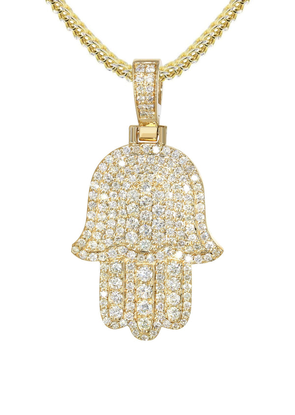 14K Yellow Gold Diamond Hamsa Necklace | 2.5 Carats