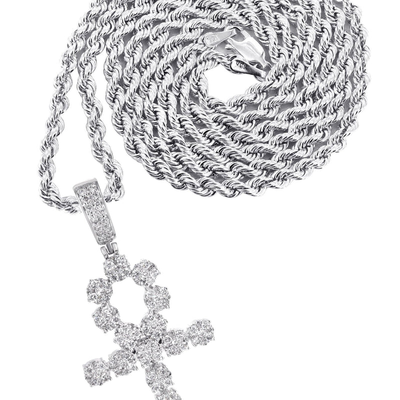 14K White Gold Diamond Ankh Necklace | 1.75 Carats