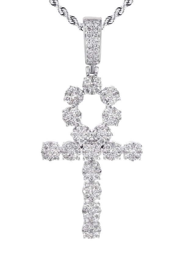 14K White Gold Diamond Ankh Necklace | 1.75 Carats