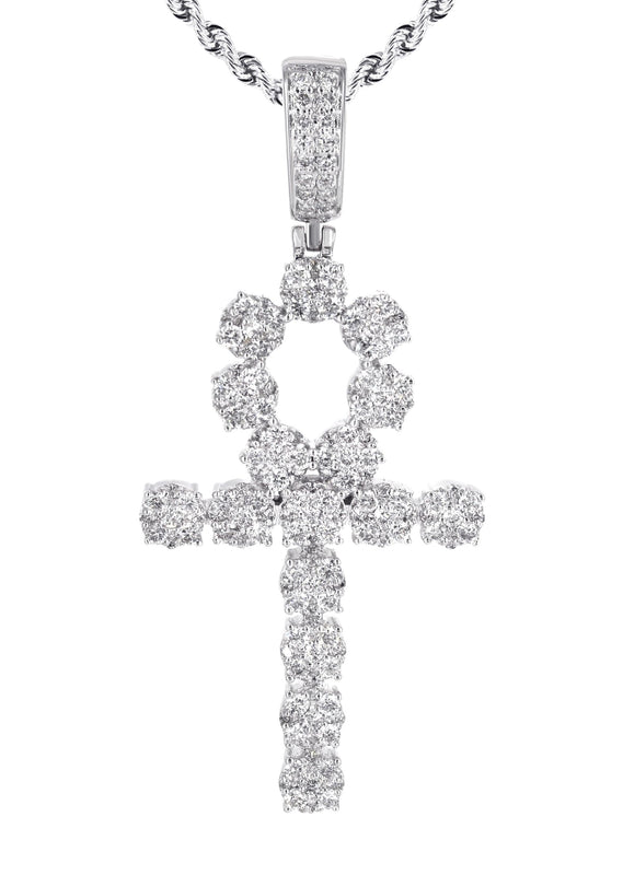 14K White Gold Diamond Ankh Necklace | 1.75 Carats