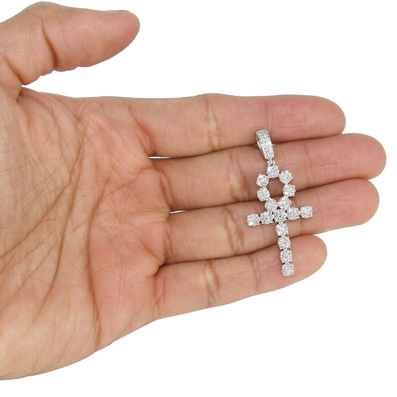 14K White Gold Diamond Ankh Necklace | 1.75 Carats
