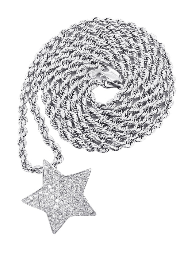 14K White Gold Diamond Star Necklace | 1.65 Carats