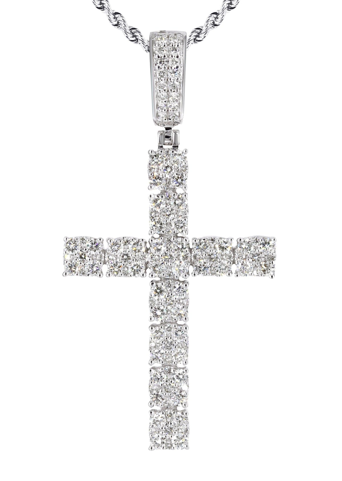 14K White Gold Diamond Cross Necklace | 1.6 Carats
