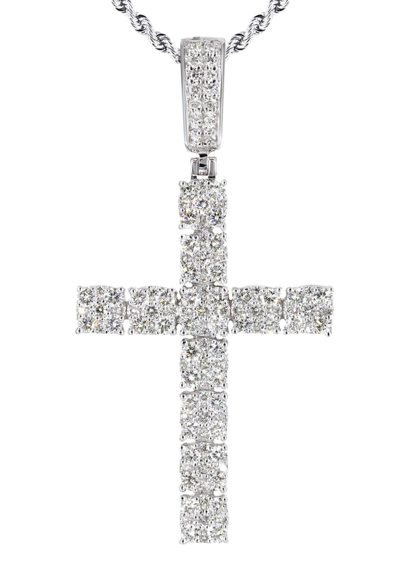 14K White Gold Diamond Cross Necklace | 1.6 Carats