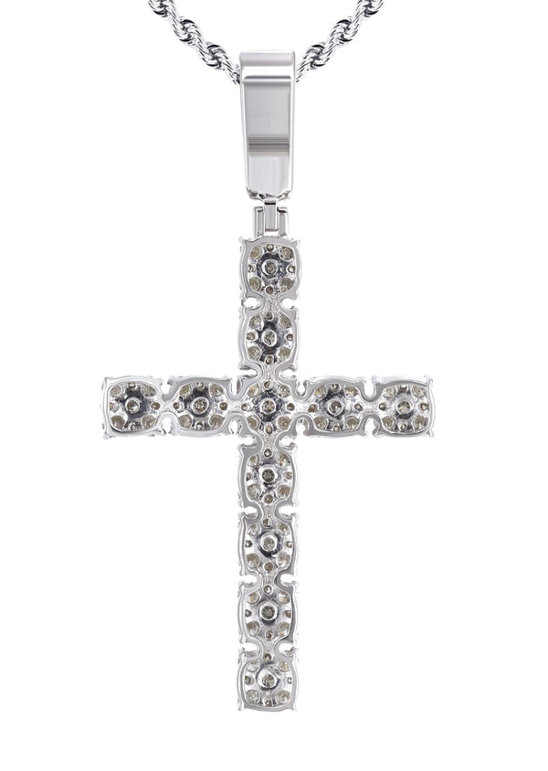 14K White Gold Diamond Cross Necklace | 1.6 Carats