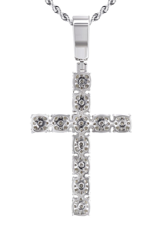 14K White Gold Diamond Cross Necklace | 1.6 Carats