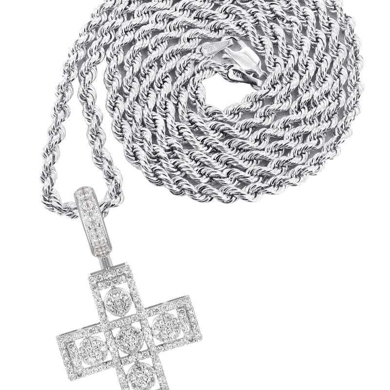 14K White Gold Diamond Cross Necklace | 1.65 Carats