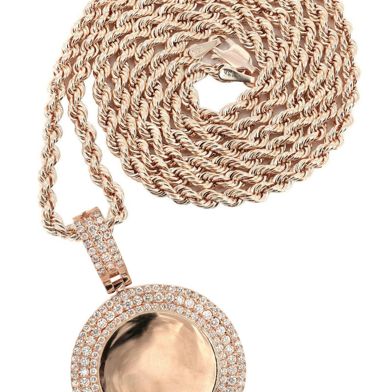 14K Rose Gold Diamond Round Picture Pendant Necklace | 2.75 Carats | Appx. 22.9 Grams