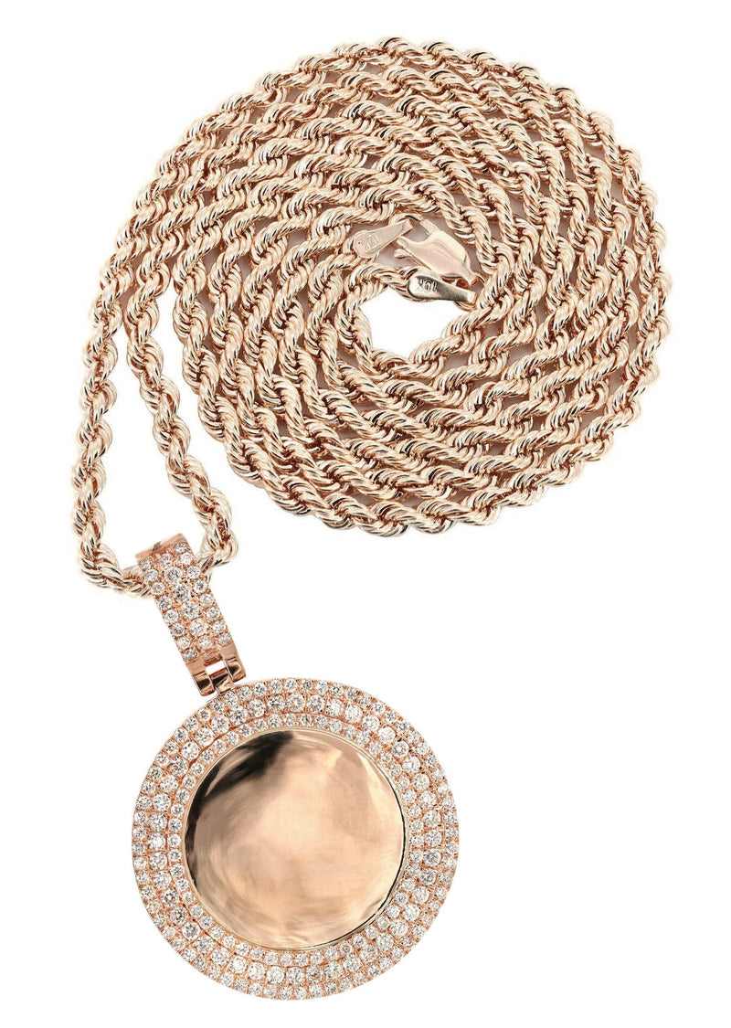 14K Rose Gold Diamond Round Picture Pendant Necklace | 2.75 Carats | Appx. 22.9 Grams