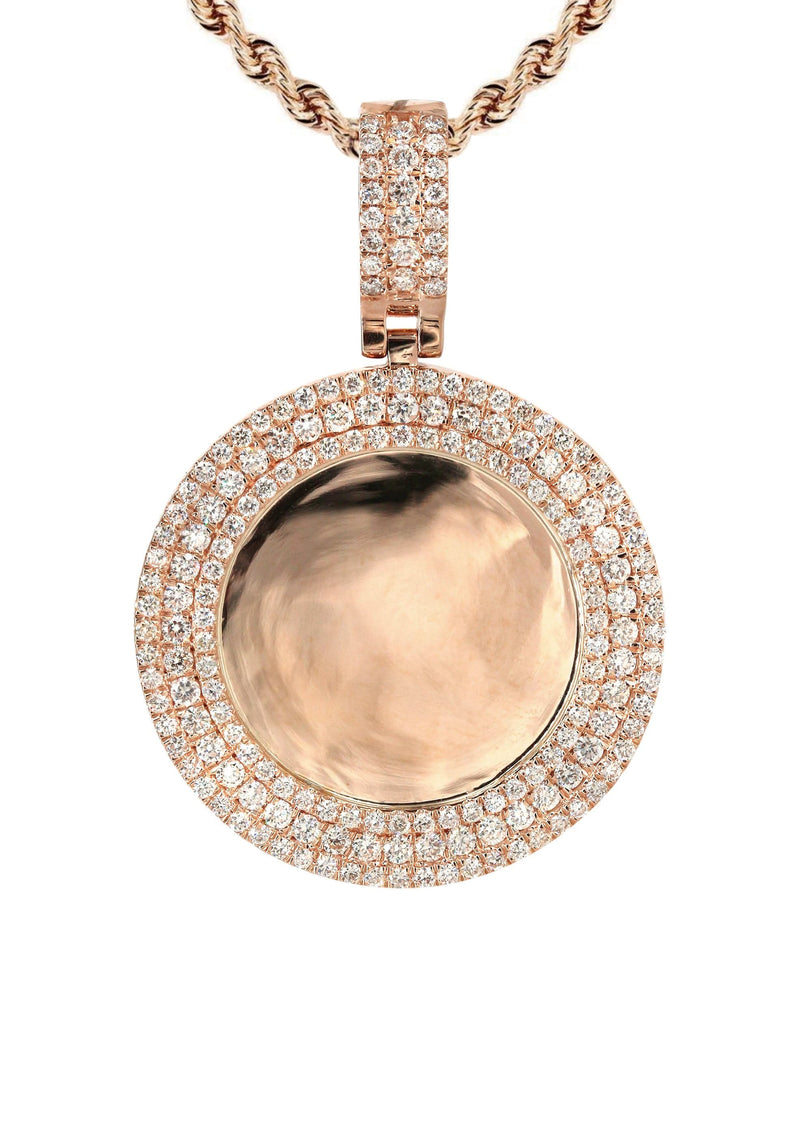 14K Rose Gold Diamond Round Picture Pendant Necklace | 2.75 Carats | Appx. 22.9 Grams