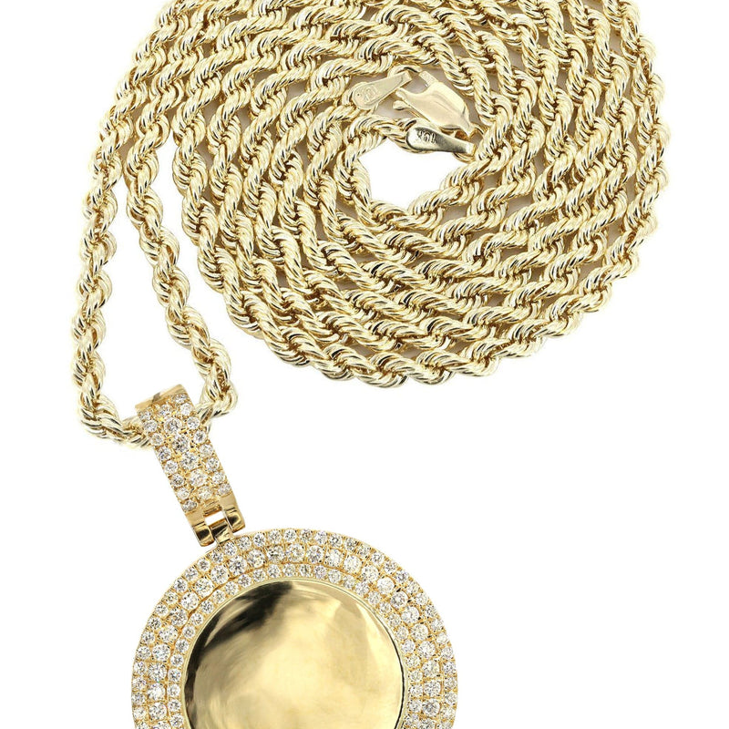 14K Yellow Gold Diamond Round Picture Pendant Necklace | 2.75 Carats | Appx. 22.9 Grams