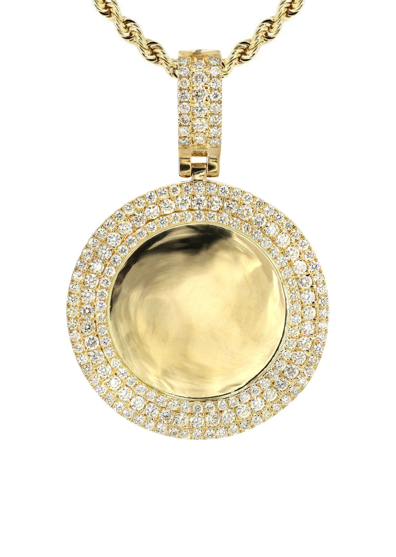 14K Yellow Gold Diamond Round Picture Pendant Necklace | 2.75 Carats | Appx. 22.9 Grams