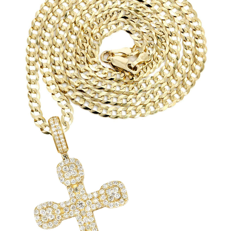 14K Yellow Gold Diamond Cross Necklace | 2.98 Carats