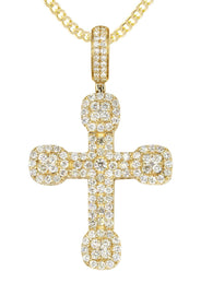 14K Yellow Gold Diamond Cross Necklace | 2.98 Carats