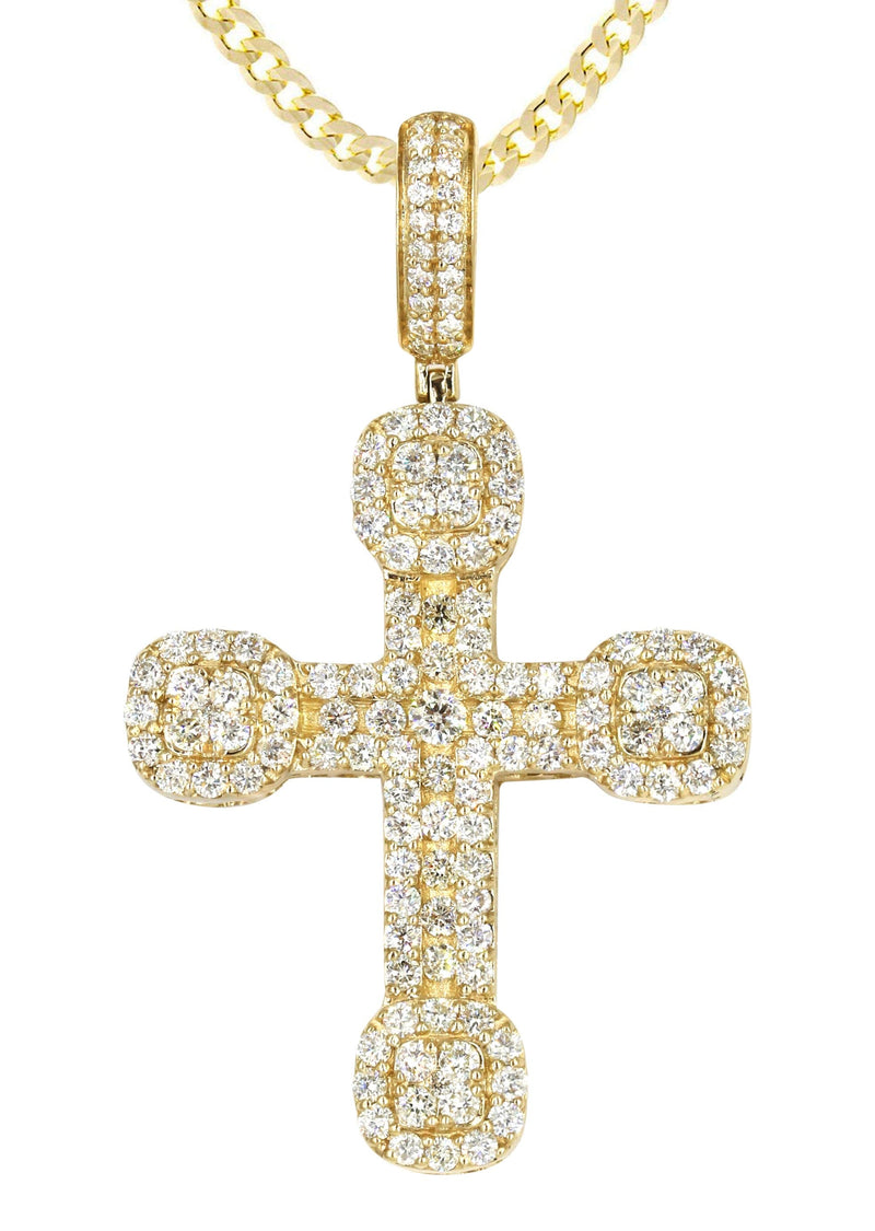 14K Yellow Gold Diamond Cross Necklace | 2.98 Carats