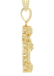 14K Yellow Gold Diamond Cross Necklace | 2.98 Carats