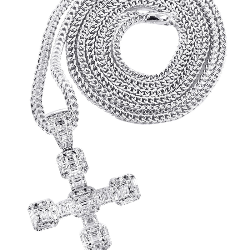 14K White Gold Diamond Cross Necklace | 2.68 Carats