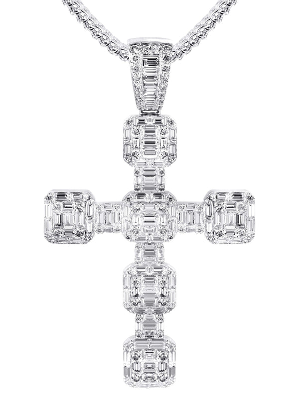 14K White Gold Diamond Cross Necklace | 2.68 Carats