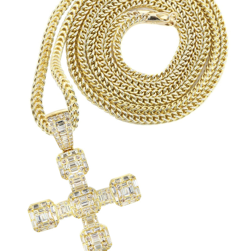 14K Yellow Gold Diamond Cross Necklace | 2.68 Carats