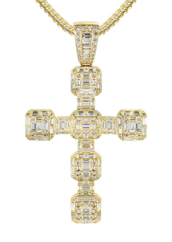 14K Yellow Gold Diamond Cross Necklace | 2.68 Carats