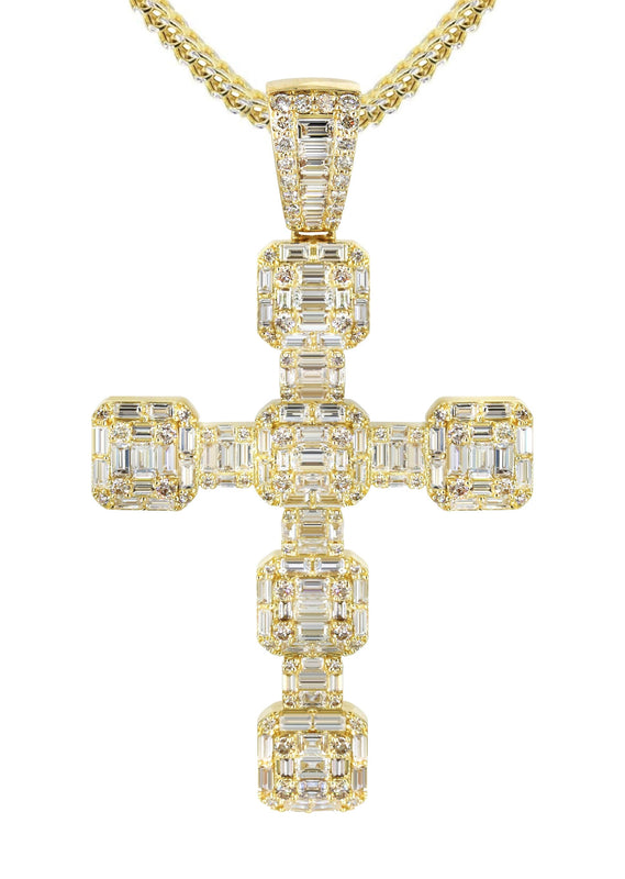 14K Yellow Gold Diamond Cross Necklace | 2.68 Carats
