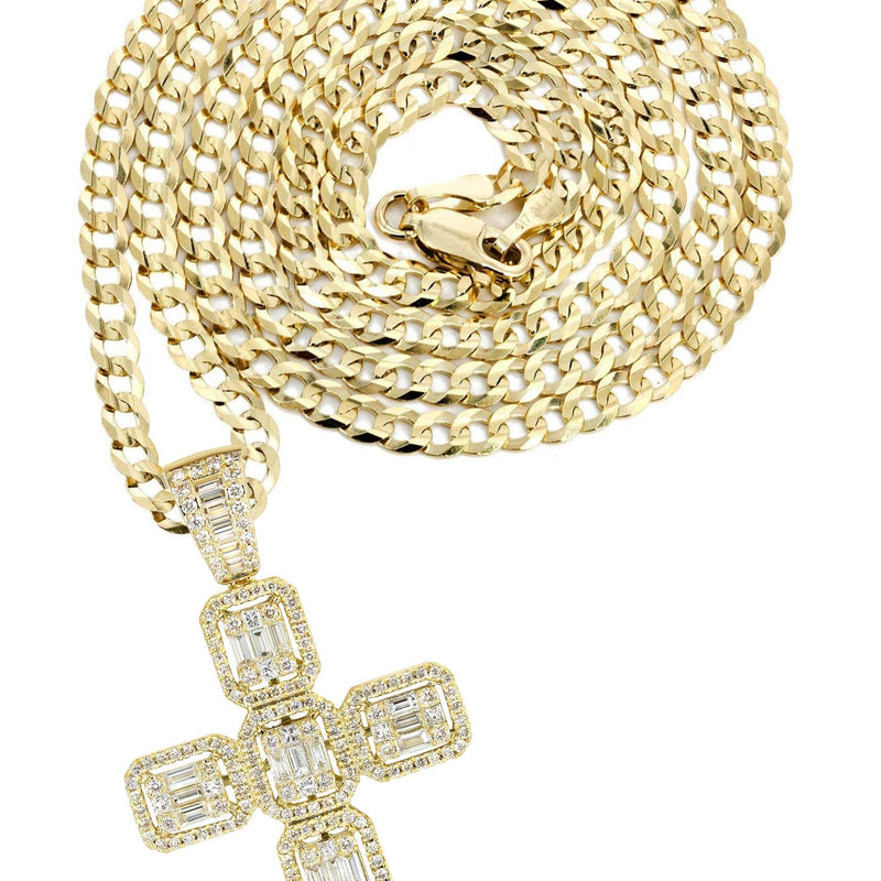 14K Yellow Gold Diamond Cross Necklace | 1.78 Carats