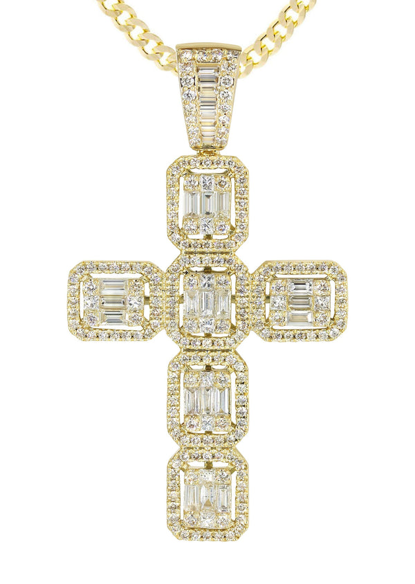 14K Yellow Gold Diamond Cross Necklace | 1.78 Carats