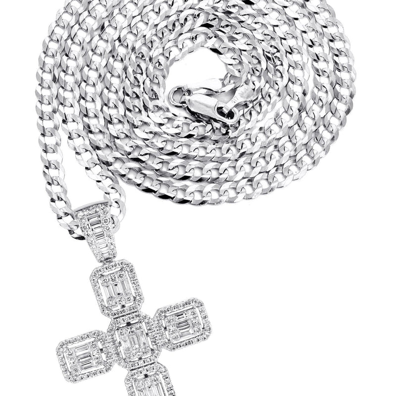 14K White Gold Diamond Cross Necklace | 2.88 Carats