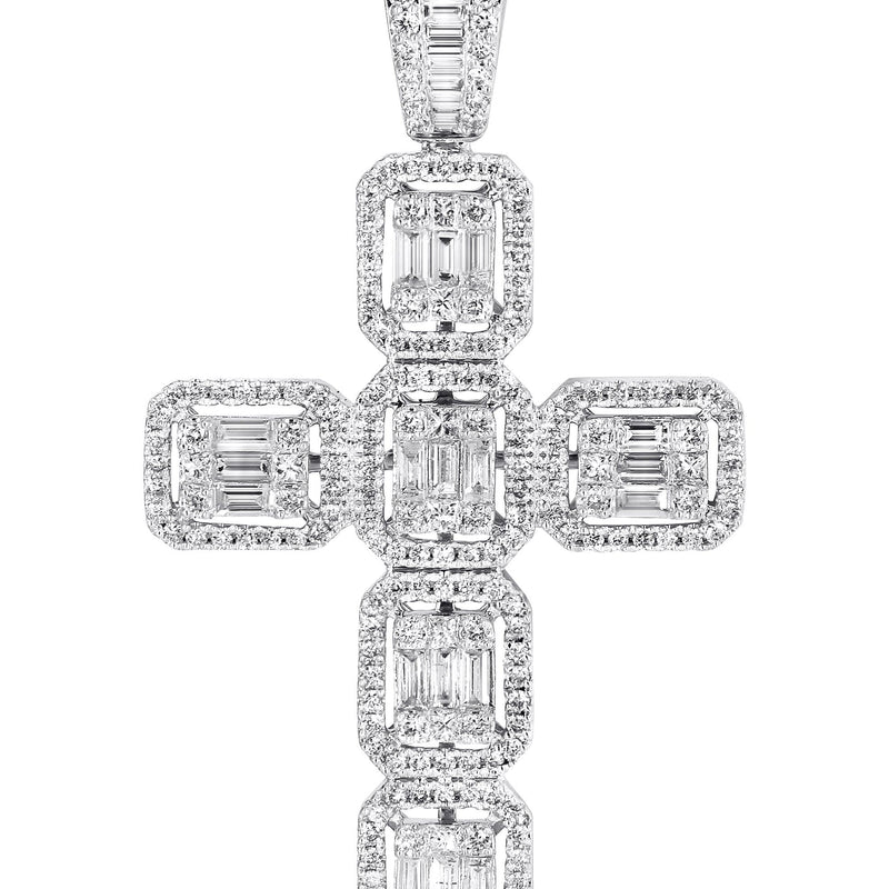 14K White Gold Diamond Cross Necklace | 2.88 Carats