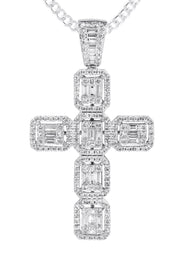 14K White Gold Diamond Cross Necklace | 2.88 Carats