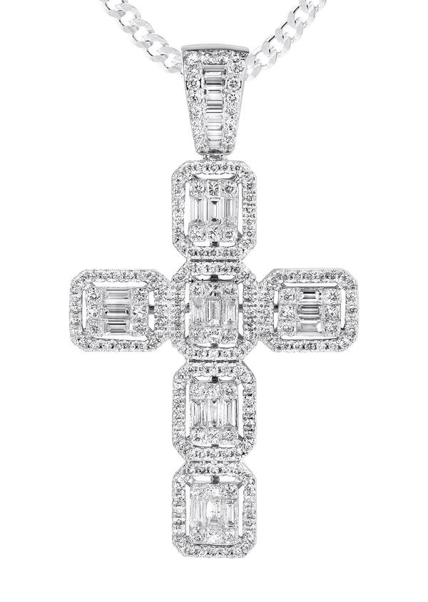14K White Gold Diamond Cross Necklace | 2.88 Carats