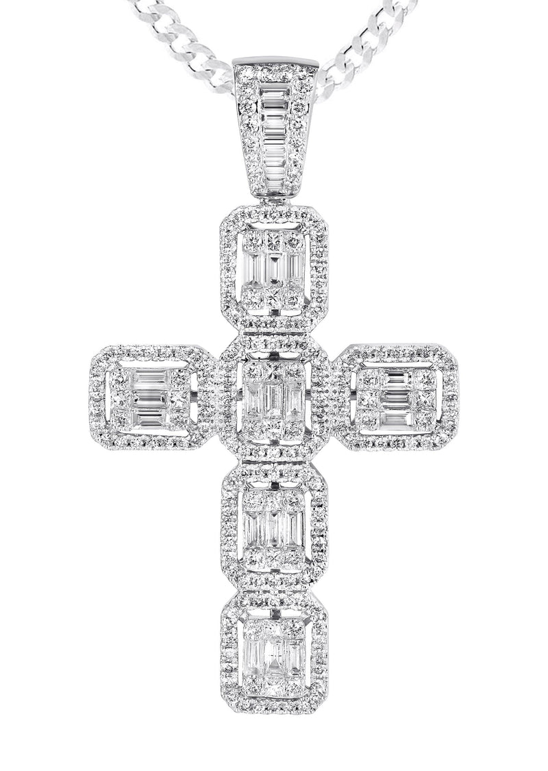 14K White Gold Diamond Cross Necklace | 2.88 Carats