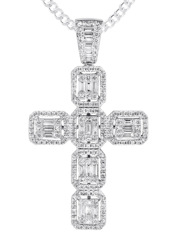 14K White Gold Diamond Cross Necklace | 2.88 Carats