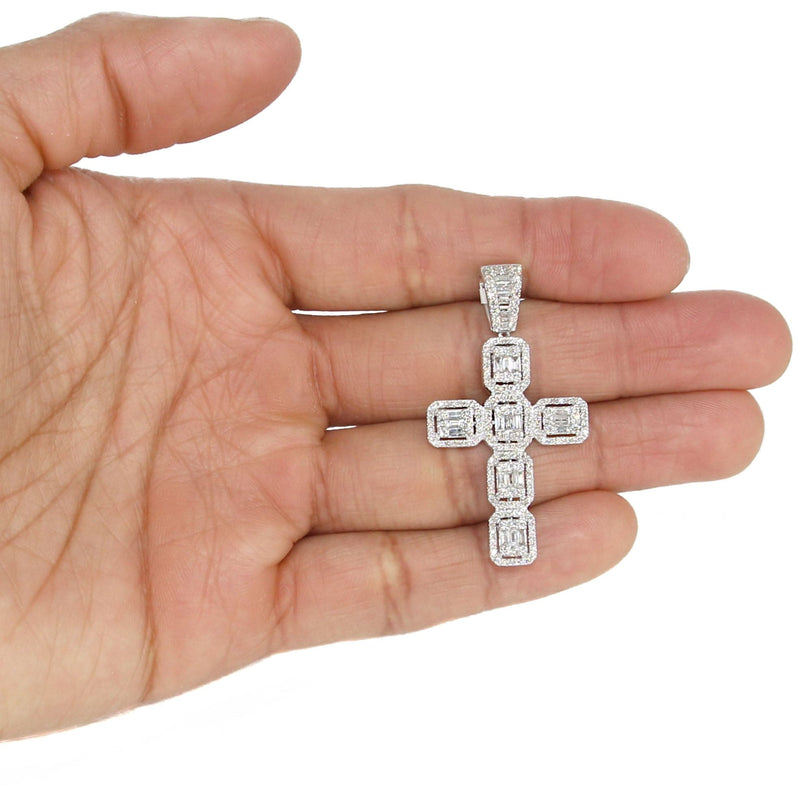 14K White Gold Diamond Cross Necklace | 2.88 Carats