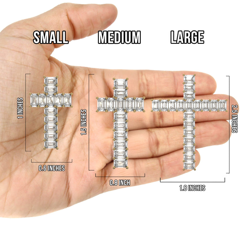 Men's Emerald Cut VVS Lab Diamond Customizable White Gold Cross Necklace Pendant