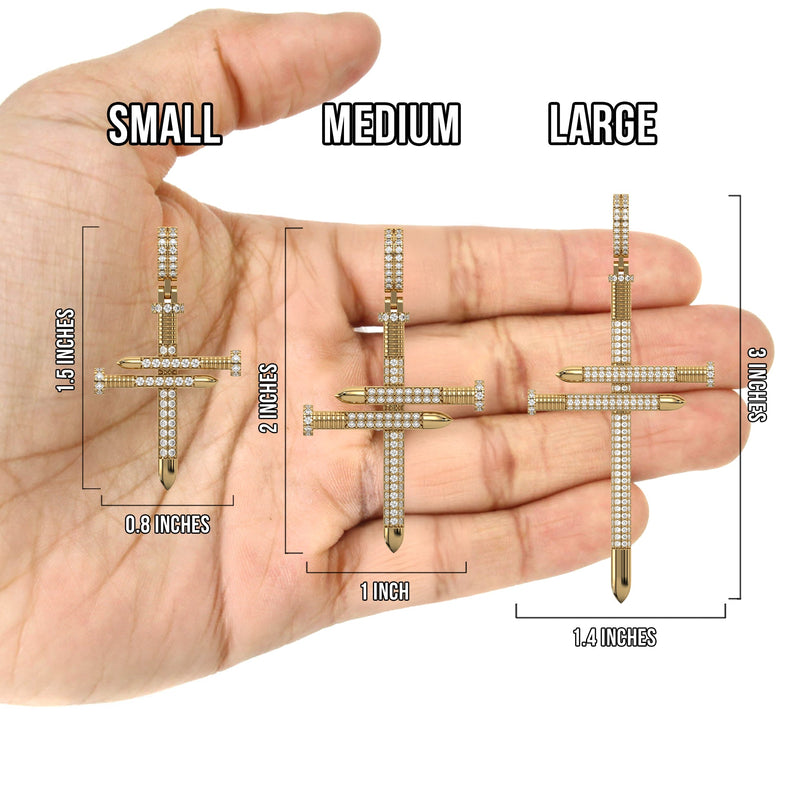 Men's VVS Lab Diamond Customizable Rose Nail Gold Cross Necklace Pendant