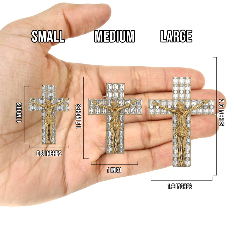 Men's VVS Lab Emerald Cut Diamond Customizable White Gold Cross Necklace Pendant