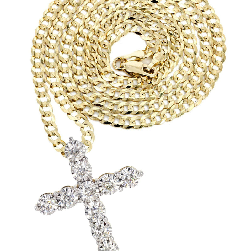 14K Yellow Gold Diamond Cross Necklace | 1.15 Carats