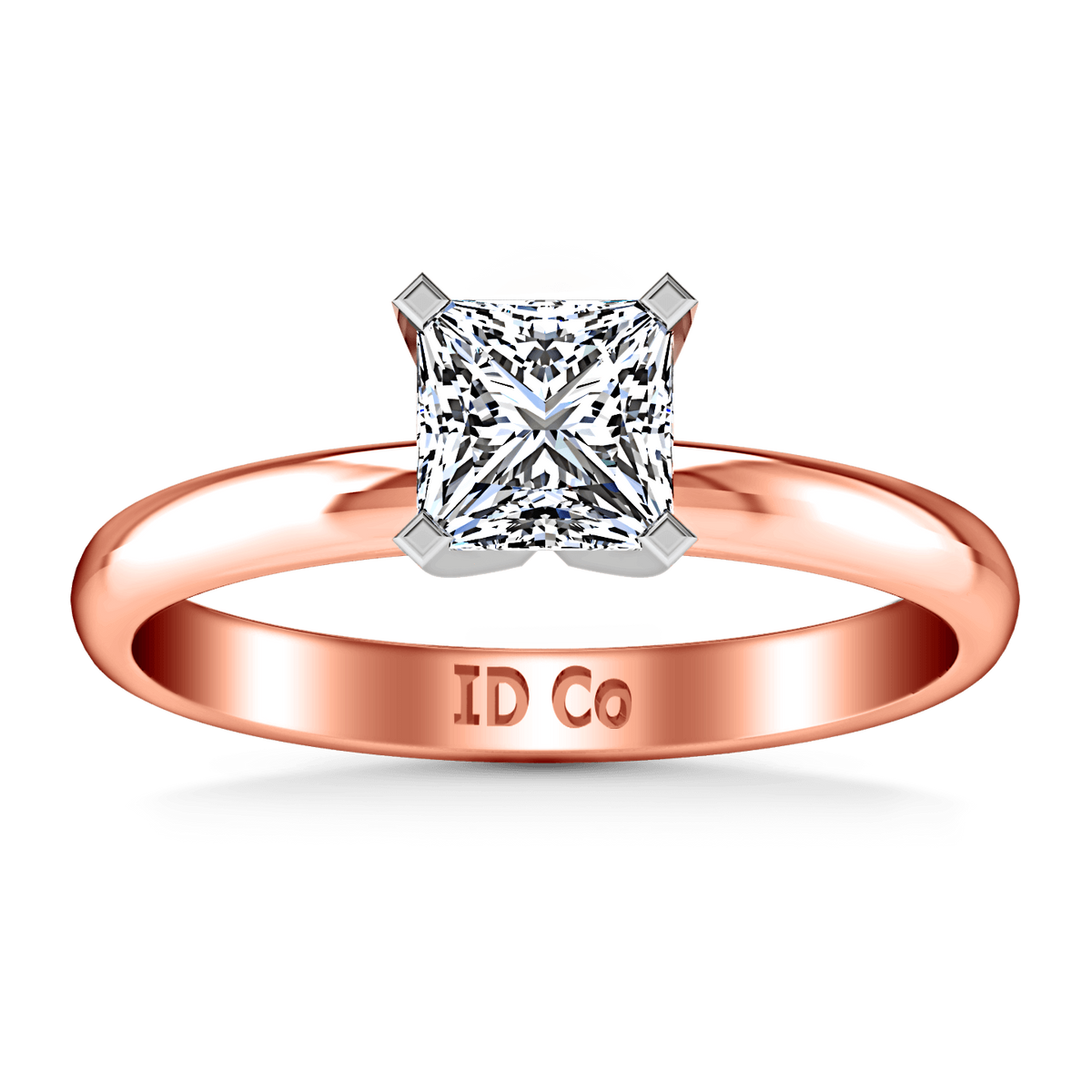 Solitaire Diamond Princess Cut Engagement Ring Comfort Fit 14K Rose Gold