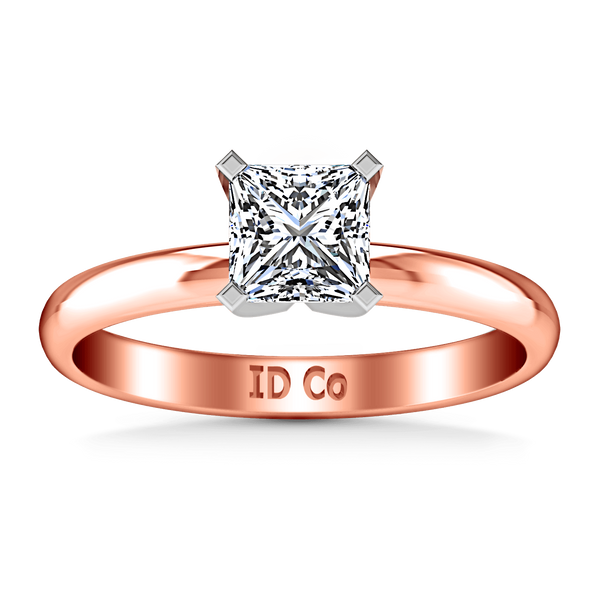 Solitaire Diamond Princess Cut Engagement Ring Comfort Fit 14K Rose Gold