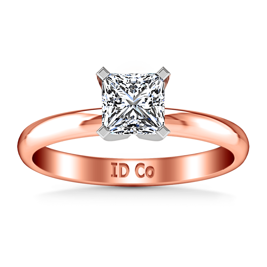 Solitaire Diamond Princess Cut Engagement Ring Comfort Fit 14K Rose Gold