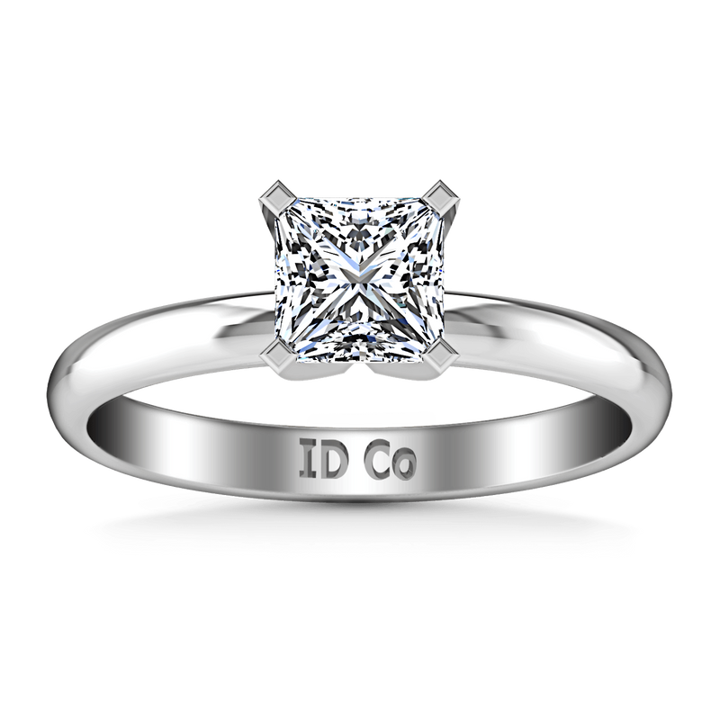 Solitaire Princess Cut Diamond Engagement Ring Comfort Fit  14K White Gold
