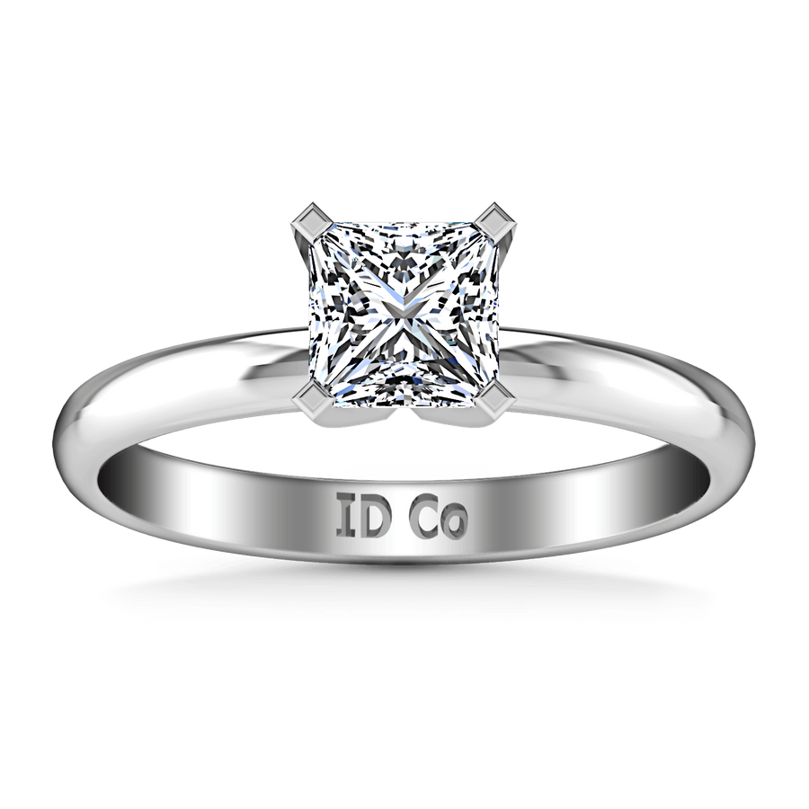 Solitaire Princess Cut Diamond Engagement Ring Comfort Fit  14K White Gold