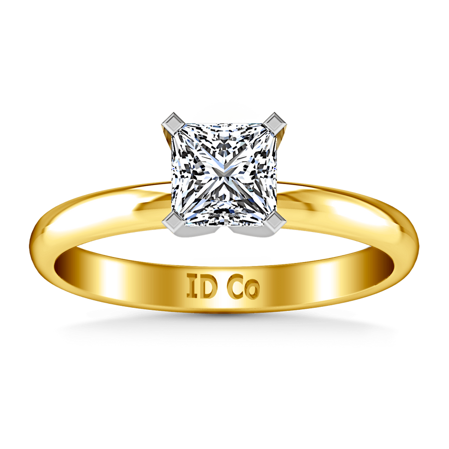 Solitaire Diamond Princess Cut Engagement Ring Comfort Fit 14K Yellow Gold
