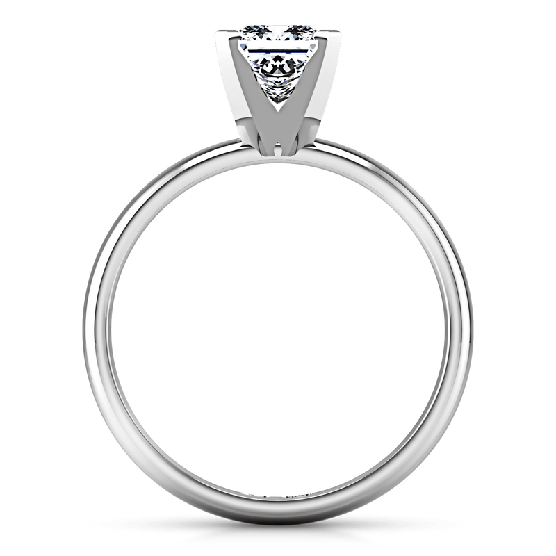 Solitaire Princess Cut Diamond Engagement Ring Comfort Fit  14K White Gold