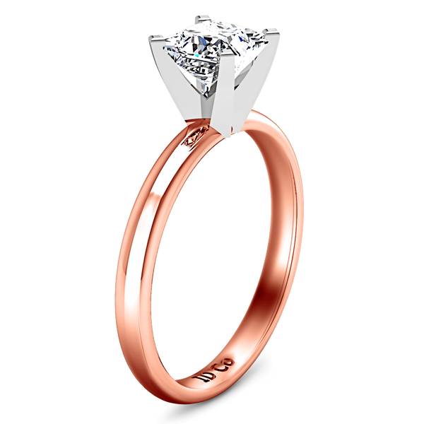 Solitaire Diamond Princess Cut Engagement Ring Comfort Fit 14K Rose Gold