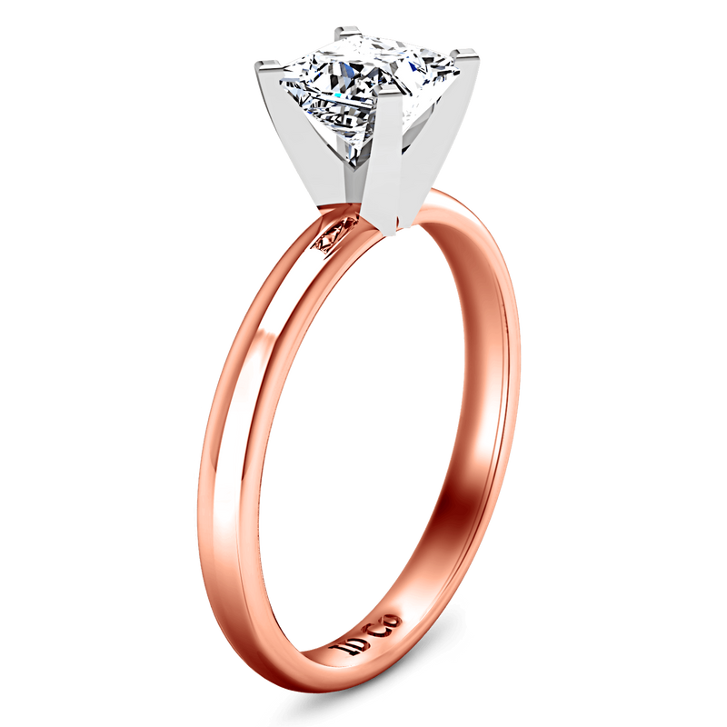 Solitaire Diamond Princess Cut Engagement Ring Comfort Fit 14K Rose Gold