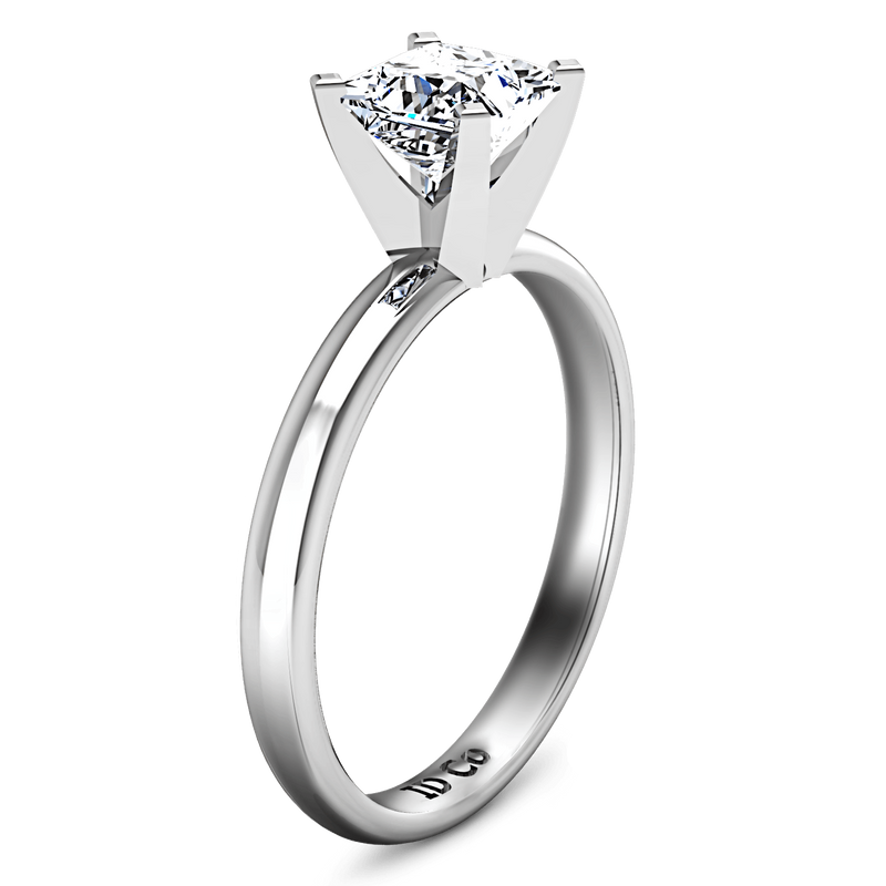Solitaire Princess Cut Diamond Engagement Ring Comfort Fit  14K White Gold